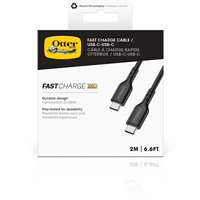 כבל לטעינה מהירה USB-C to USB-C OtterBox אורך הכבל 2 מטר צבע שחור